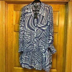 Arna York blue white dress sheer cover over camisole dress various plus size NWT